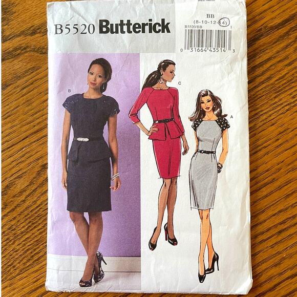 2010s Butterick 5520 Sewing Pattern Womens XS-M Petite Bodycon Dress COMPLETE - Picture 1 of 2